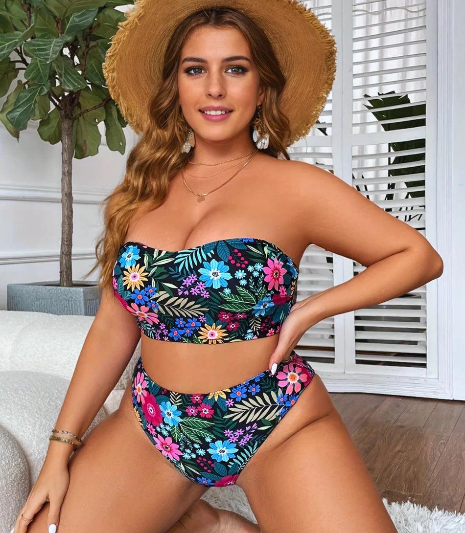 Biquíni Plus Size Floral Cintura Alta Tomara que Caia Feminino | Apus