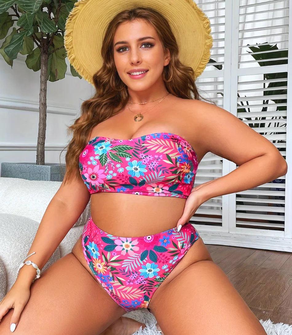Biquíni Plus Size Floral Cintura Alta Tomara que Caia Feminino | Apus