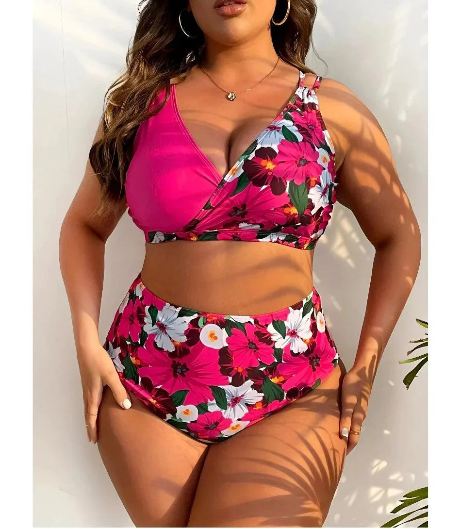 Biquíni Plus Size Floral Cintura Alta com Top Cruzado | Tita
