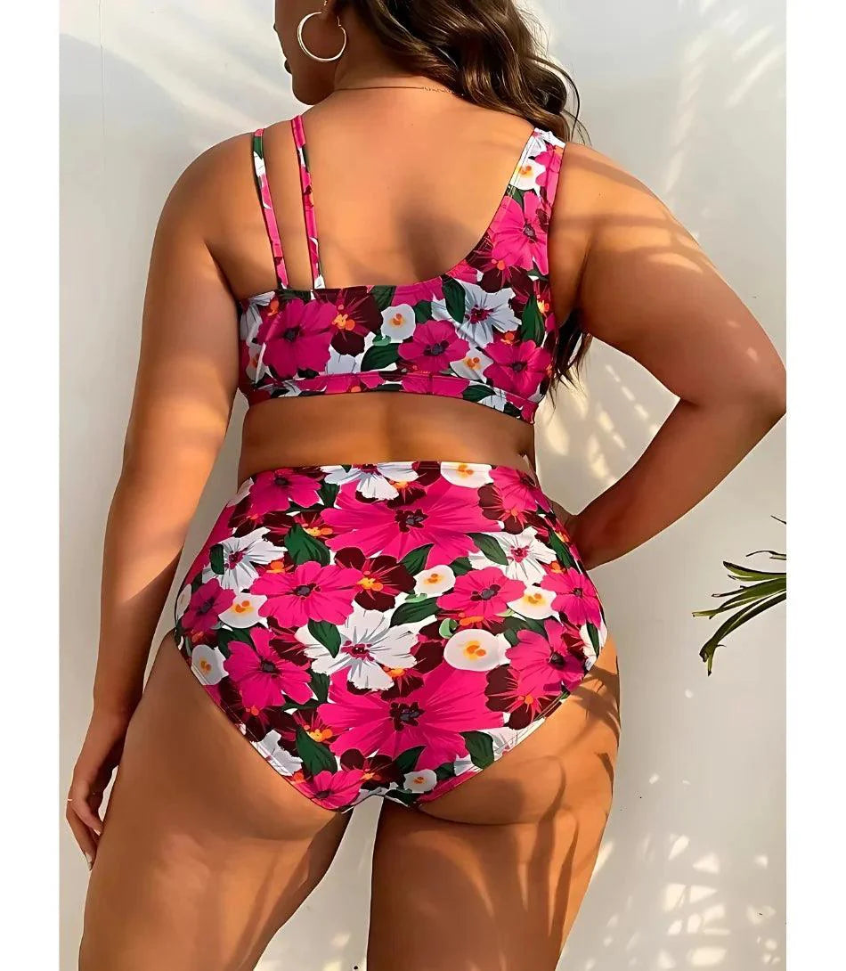 Biquíni Plus Size Floral Cintura Alta com Top Cruzado | Tita