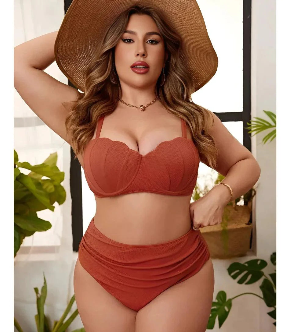 Biquíni Plus Size Cintura Alta com Top Estruturado Texturizado | Miri