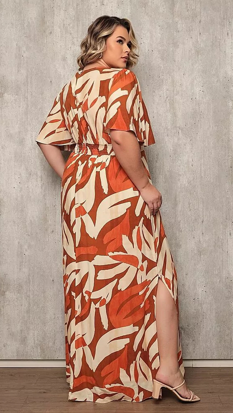 Vestido Plus Size Longo Viscolinho Estampado