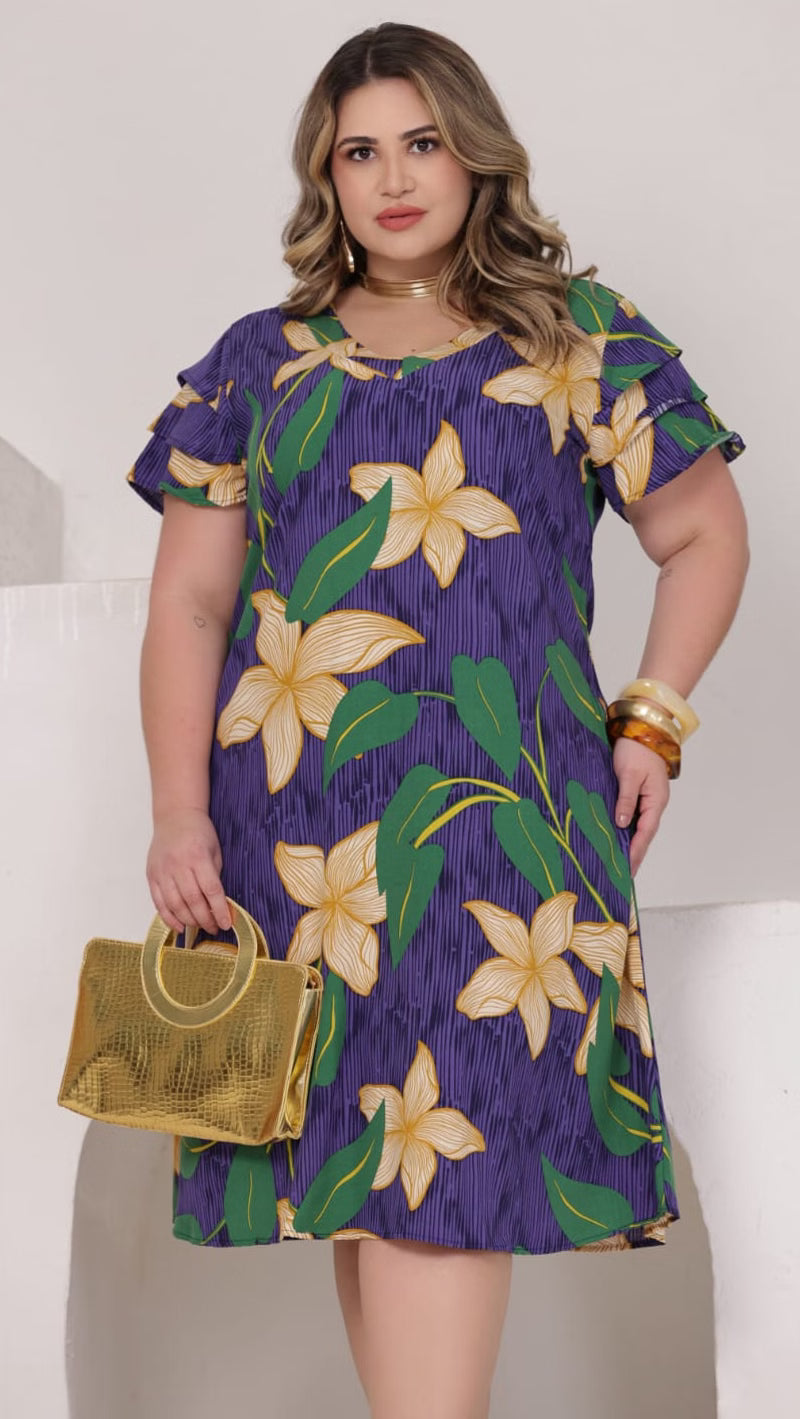 Vestido Plus Size Trapézio em Viscose